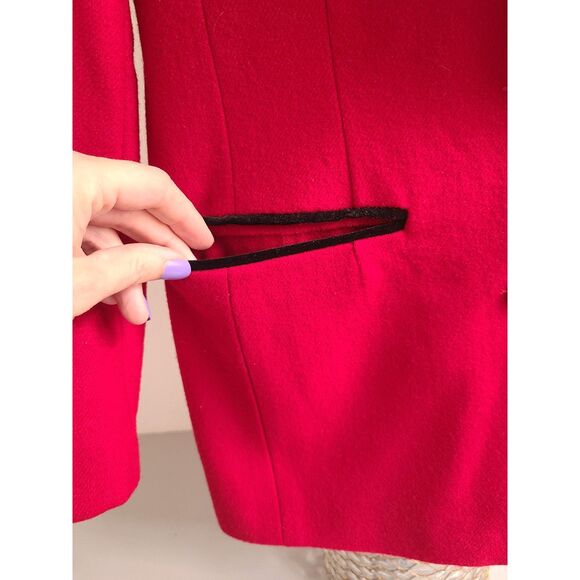 Vtg 90s Norton Mcnaughton 100% Wool Red Blazer Jacket Sz 6 Velvet Trim Tailored - Picture 7 of 10